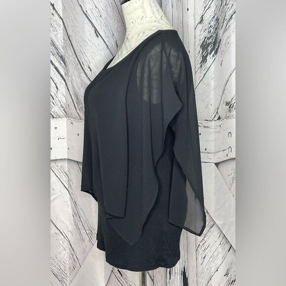 Joan Vaas Black Top Sheer Overlay S - Picture 2 of 6